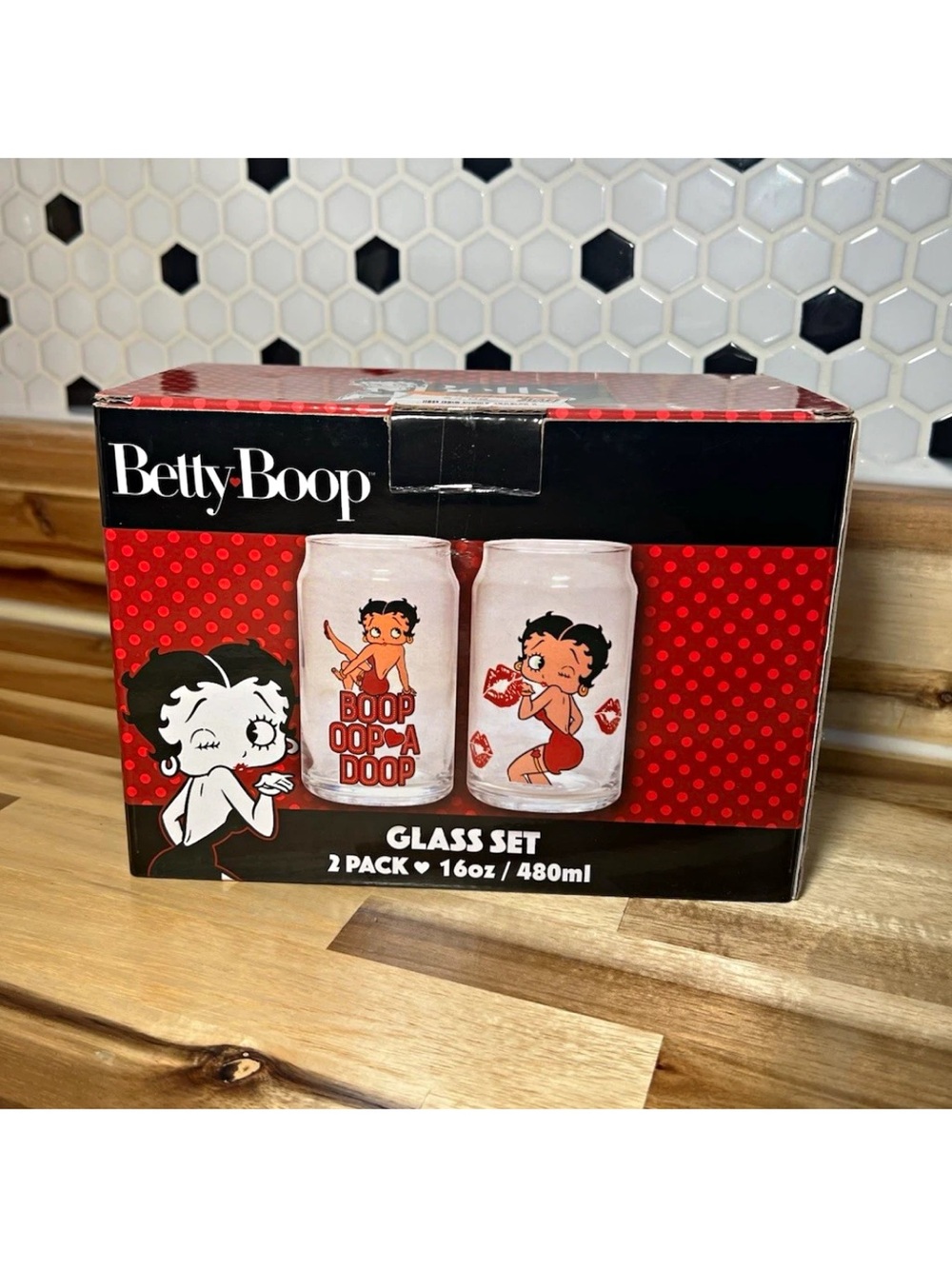 Betty Boop 2pc 16oz/480ml Clear Glass